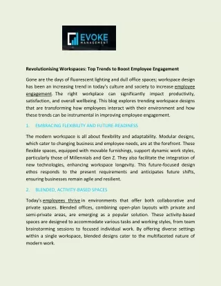 Revolutionising Workspaces Top Trends to Boost Employee Engagement - Evoke Management