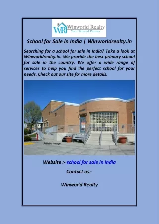 School for Sale in India  Winworldrealty.in