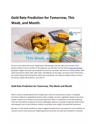 Gold Rate Prediction for Tomorrow