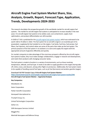 Aircraft Engine Fuel System Market Overview, Size, Share Opportunities and Chall