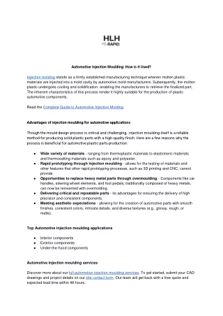 Automotive Injection Moulding and Its Applications - HLH Rapid