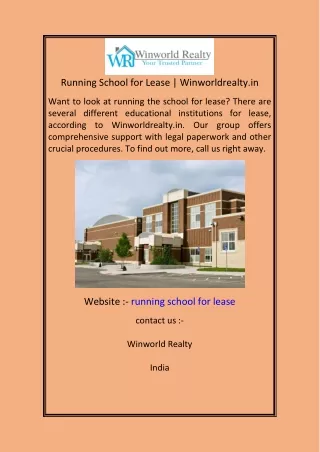 Running School for Lease Winworldrealty.in