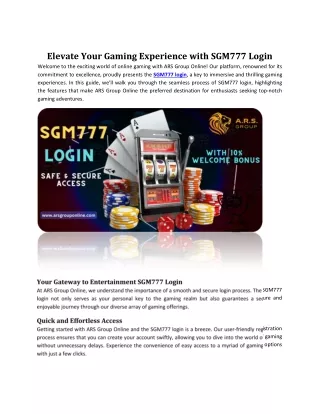 Elevate Your Gaming Experience with SGM777 Login