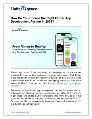 How Do You Choose the Right Flutter App Development Partner in 2024 Flutter Agency