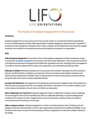 The Impact of Employee Engagement on Productivity