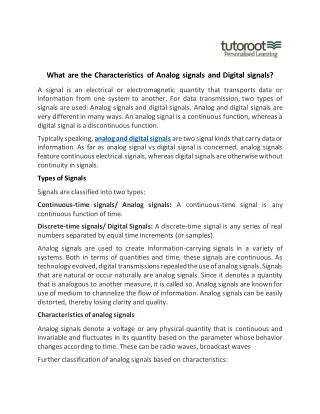 What are the Characteristics of analog signals and digital signals?