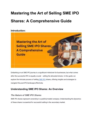 Mastering the Art of Selling SME IPO Shares_ A Comprehensive Guide