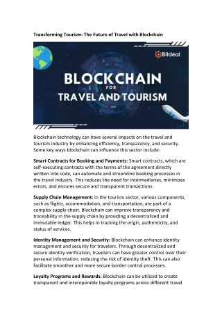 Blockchain in Tourism