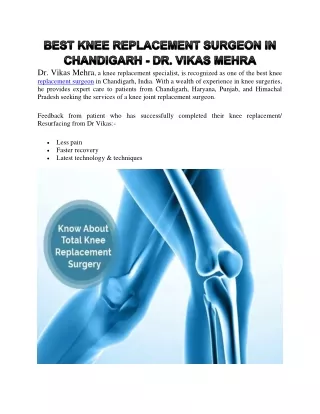 Best knee Replacement Surgeon in Chandigarh