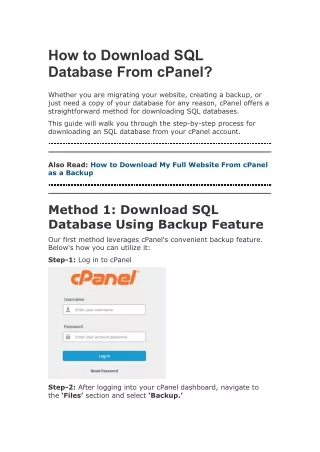 How to Download SQL Database From cPanel