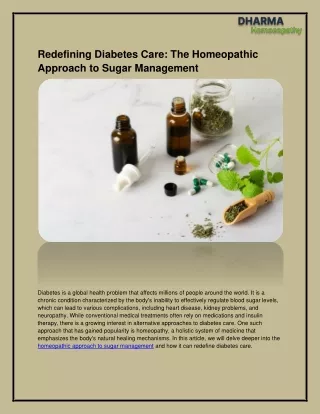 Redefining Diabetes Care: The Homeopathic Approach to Sugar Management