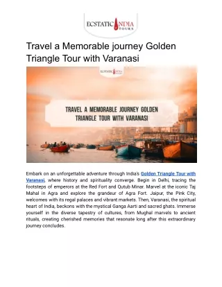 Travel a Memorable journey Golden Triangle Tour with Varanasi