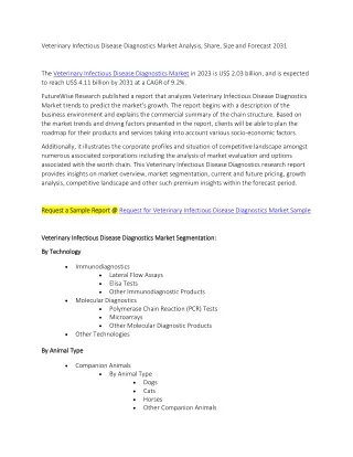 Veterinary Infectious Disease Diagnostics Market Analysis, Share, Size and Forec