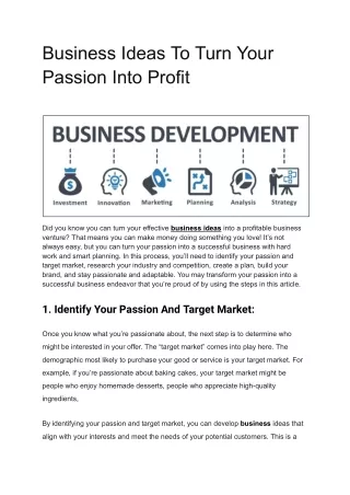 Business Ideas Tailored to Your Passions