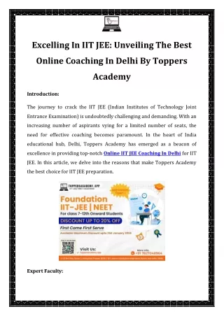 Best Online IIT JEE Coaching In Delhi  Call-07827048964