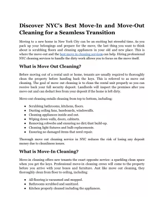 Discover NYC's Best Move-In and Move-Out Cleaning for a Seamless Transition