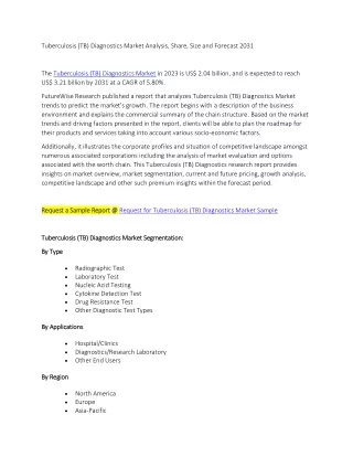 Tuberculosis (TB) Diagnostics Market Analysis, Share, Size and Forecast 2031