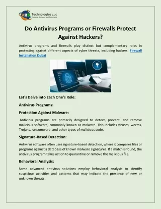 Do Antivirus Programs or Firewalls Protect Against Hackers?