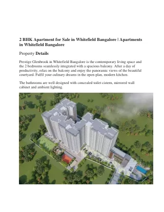 2 BHK Apartment for Sale in Whitefield Bangalore