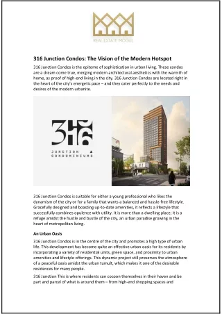 316 Junction Condos: The Vision of the Modern Hotspot