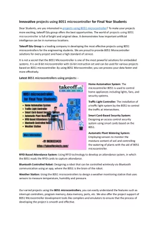 Innovative projects using 8051 microcontroller for Final Year Students