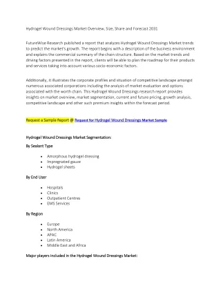 Hydrogel Wound Dressings Market Overview, Size, Share and Forecast 2031