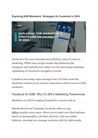 Exploring B2B Marketers’ Strategies On Facebook In 2024