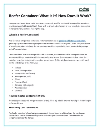 Reefer Container What Is It How Does It Work