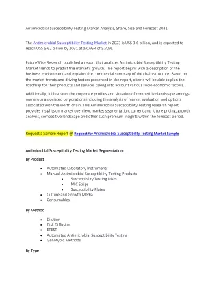Antimicrobial Susceptibility Testing Market Analysis, Share, Size and Forecast 2031