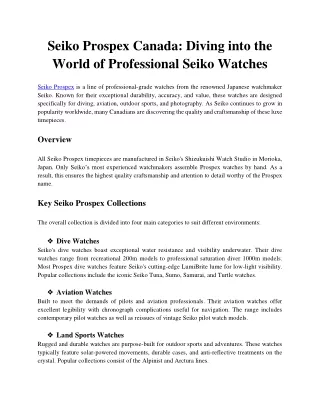 Seiko Prospex Canada Diving into the World of Professional Seiko Watches