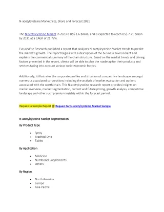 N-acetylcysteine Market Size, Share and Forecast 2031
