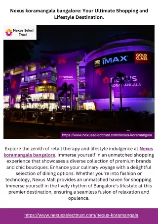 Nexus koramangala bangalore Your Ultimate Shopping and Lifestyle Destination