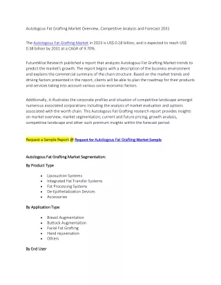 Autologous Fat Grafting Market Overview, Competitive Analysis and Forecast 2031