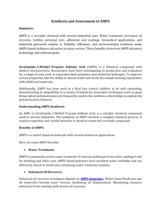 Synthesis and Assessment of AMPS