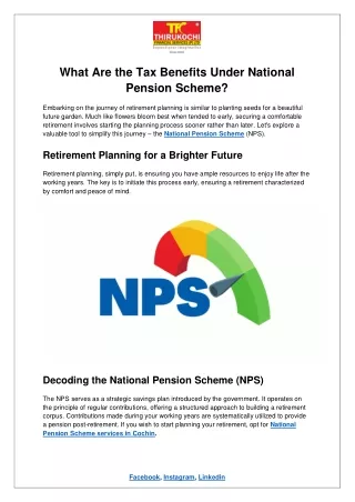 What Are the Tax Benefits Under National Pension Scheme