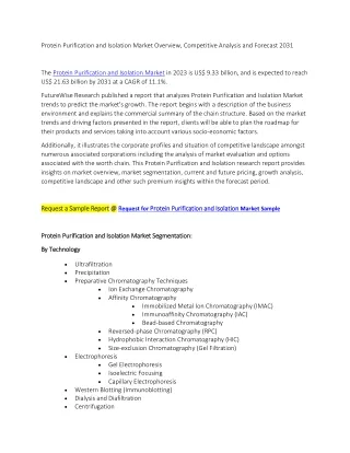 Protein Purification and Isolation Market Forecast 2031