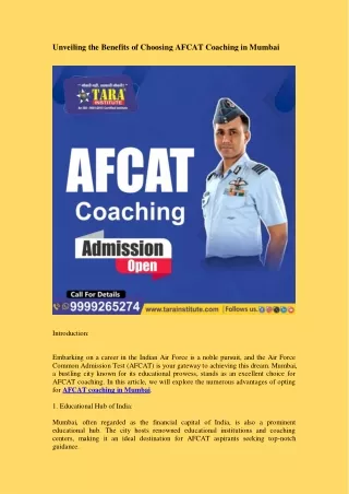 Unveiling the Benefits of Choosing AFCAT Coaching in Mumbai