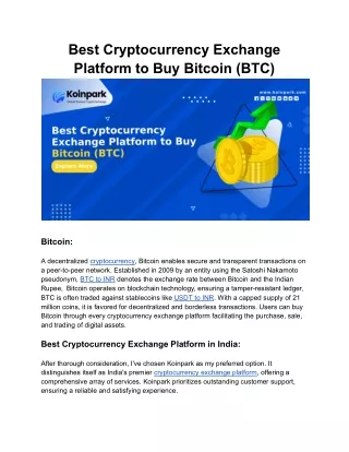 Best Cryptocurrency Exchange Platform to Buy Bitcoin (BTC)