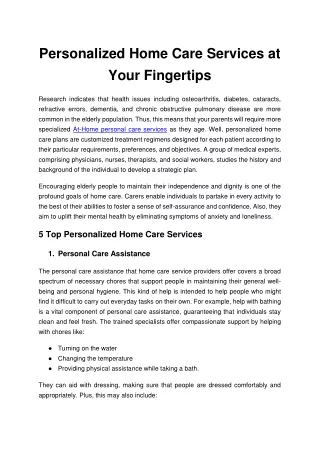 Personalized Home Care Services at Your Fingertips