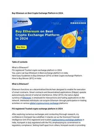 Buy Ethereum on Best Crypto Exchange Platform in 2024