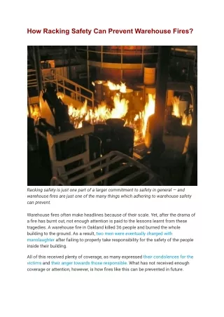 How Racking Safety Can Prevent Warehouse Fires?