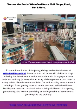 Exploring Retail Excellence Whitefield Nexus Mall Unveiled in Bangalore