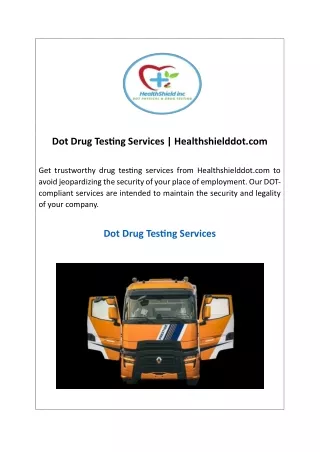 Dot Drug Testing Services  Healthshielddot