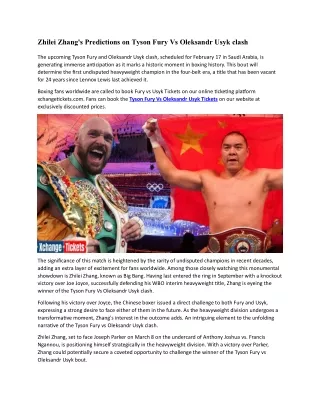 Zhilei Zhang's Predictions on Tyson Fury Vs Oleksandr Usyk clash