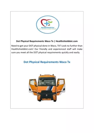 Dot Physical Requirements Waco Tx  Healthshielddot