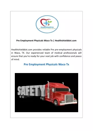 Pre Employment Physicals Waco Tx  Healthshielddot