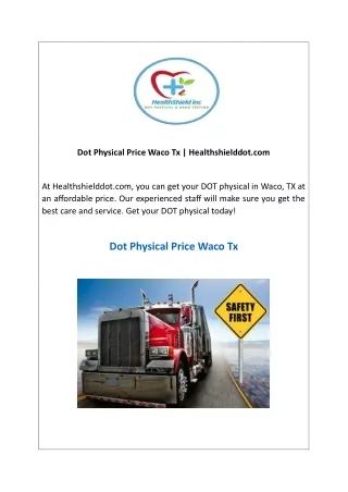 Dot Physical Price Waco Tx   Healthshielddot