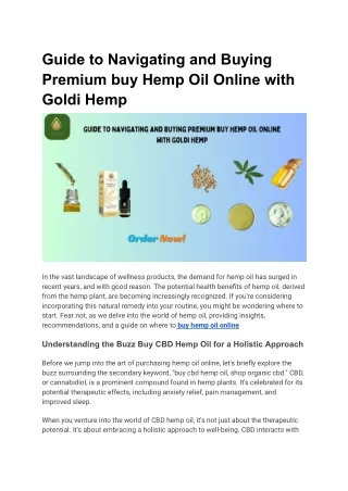 Guide to Navigating and Buying Premium buy Hemp Oil Online with Goldi Hemp