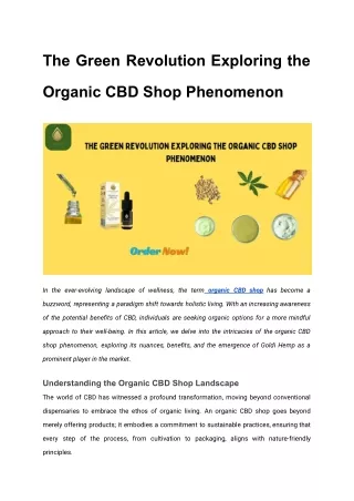 The Green Revolution Exploring the Organic CBD Shop Phenomenon