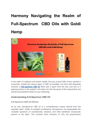 Harmony Navigating the Realm of Full-Spectrum  CBD Oils with Goldi Hemp